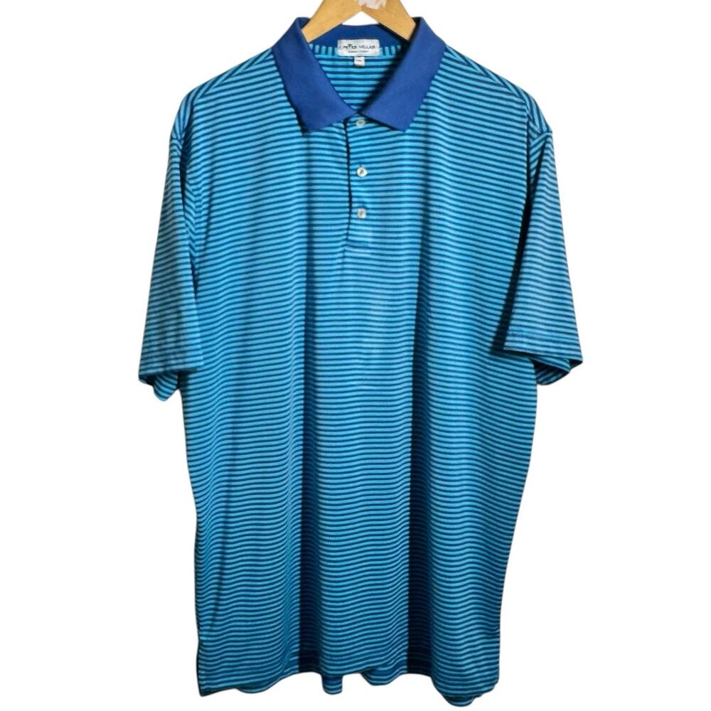 Peter‎ Millar Shirt Men XL Blue Stripe Summer Comfort Golf Sport Active Outdoor